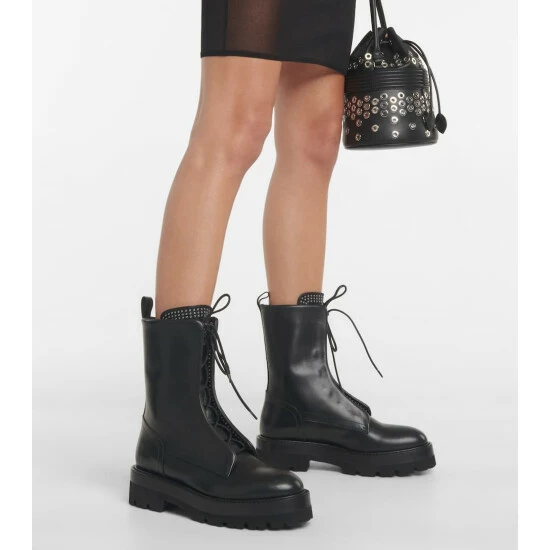 Alaïa Embellished Leather Combat Boots - Image 3