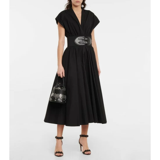 Alaïa Belted Cotton Poplin Midi Dress