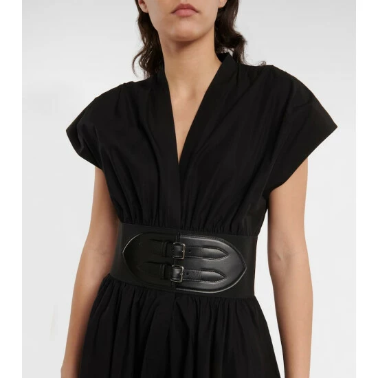 Alaïa Belted Cotton Poplin Midi Dress - Image 3