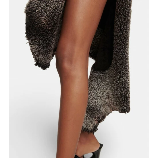 Alaïa Draped High-rise Leather And Shearling Midi Skirt - Image 5