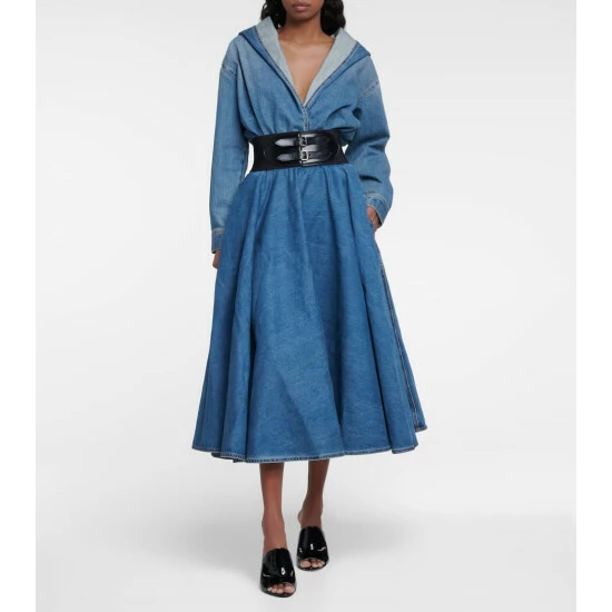 Alaïa Hooded Denim Bodysuit