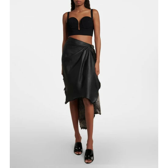 Alaïa Draped High-rise Leather And Shearling Midi Skirt - Image 6