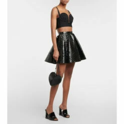 Alaïa Pleated Croc-effect Miniskirt