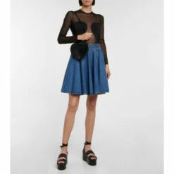 Alaïa High-rise Pleated Denim Miniskirt