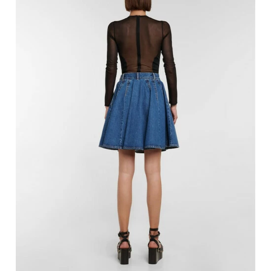 Alaïa High-rise Pleated Denim Miniskirt - Image 2
