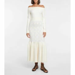 Alaïa Off-shoulder Velvet-trimmed Maxi Dress