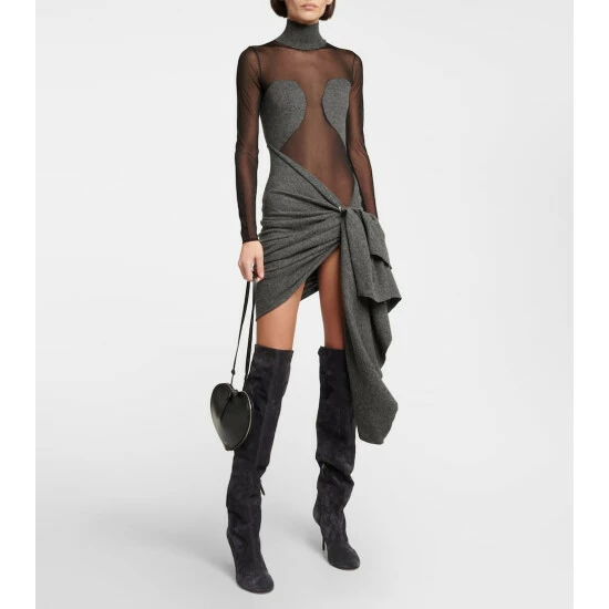 Alaïa Mesh And Wool Draped Minidress
