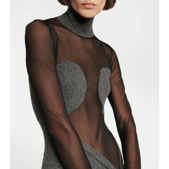 Alaïa Mesh And Wool Draped Minidress - Image 3