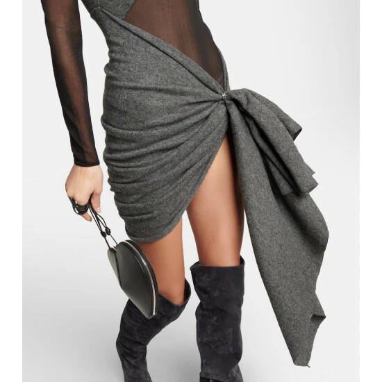 Alaïa Mesh And Wool Draped Minidress - Image 4