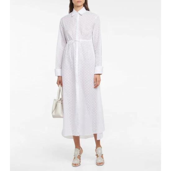 Alaïa Broderie Anglaise Cotton Midi Dress
