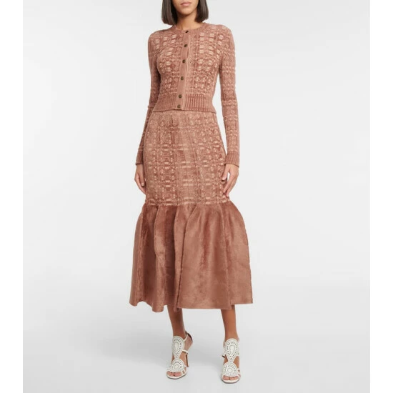 Alaïa Lace-trimmed Velvet Midi Skirt