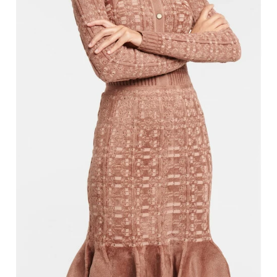 Alaïa Lace-trimmed Velvet Midi Skirt - Image 3