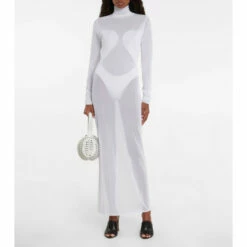 Alaïa Sheer Turtleneck Jersey Maxi Dress