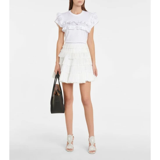 Alaïa Ruffle-trimmed Cotton T-shirt