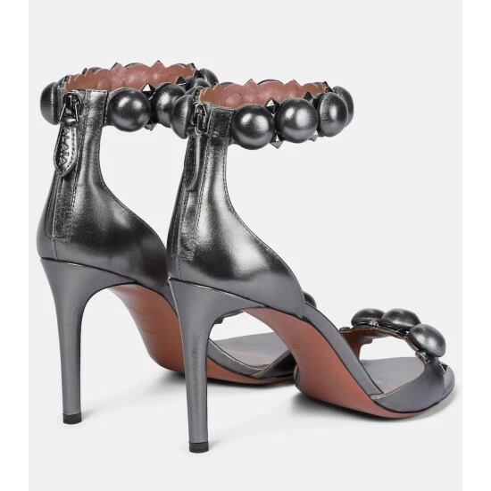 Alaïa La Bombe 90 Metallic Leather Sandals - Image 2