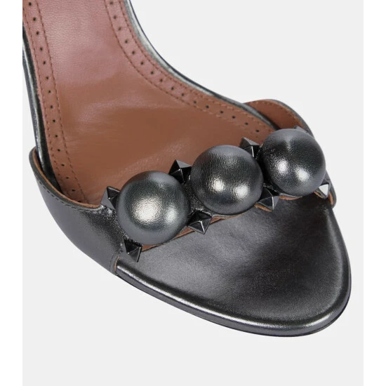 Alaïa La Bombe 90 Metallic Leather Sandals - Image 5
