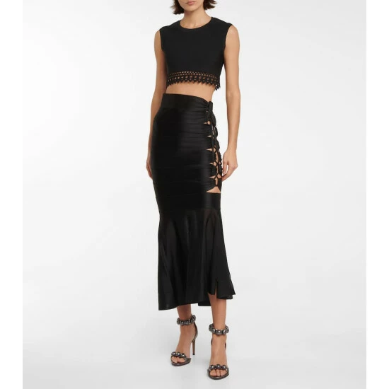 Alaïa Mesh-insert Lace-up Midi Skirt