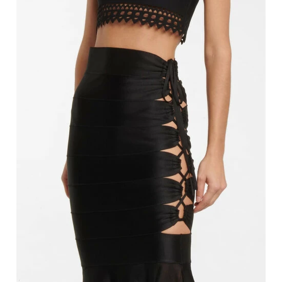 Alaïa Mesh-insert Lace-up Midi Skirt - Image 3