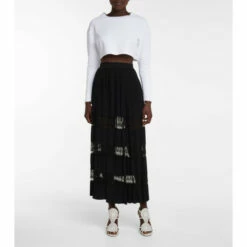 Alaïa Lace-trimmed Pleated Knit Maxi Skirt