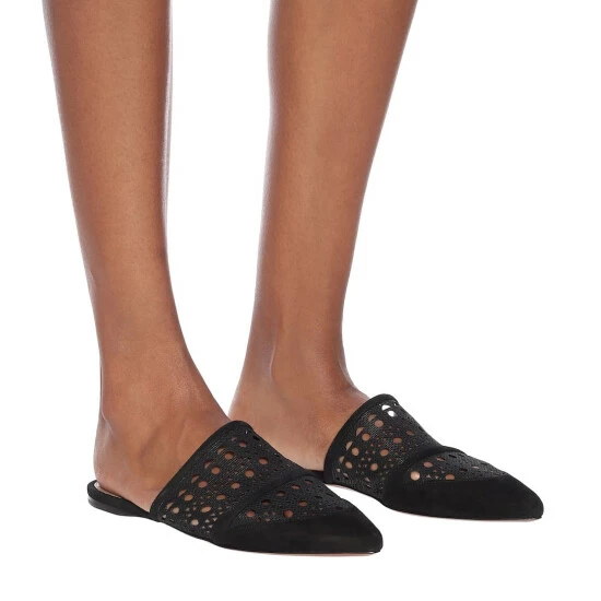 Alaïa Laser-cut Mesh And Suede Slippers - Image 4