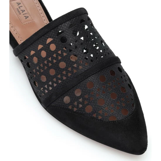 Alaïa Laser-cut Mesh And Suede Slippers - Image 5