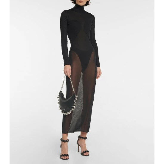Alaïa Sheer Turtleneck Jersey Maxi Dress