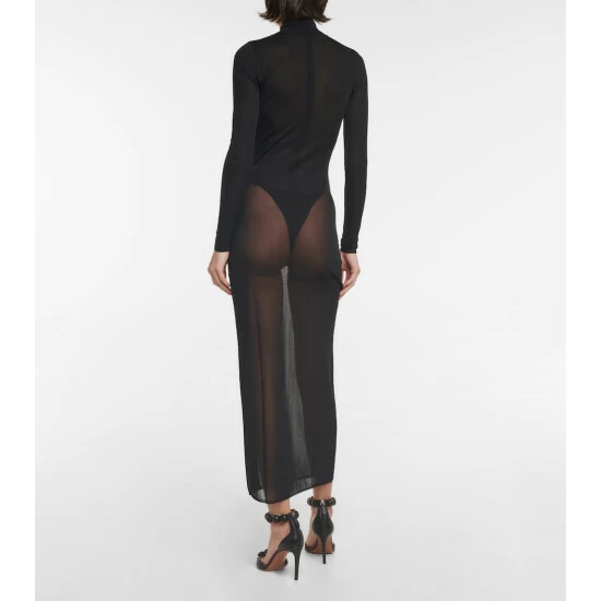 Alaïa Sheer Turtleneck Jersey Maxi Dress - Image 2