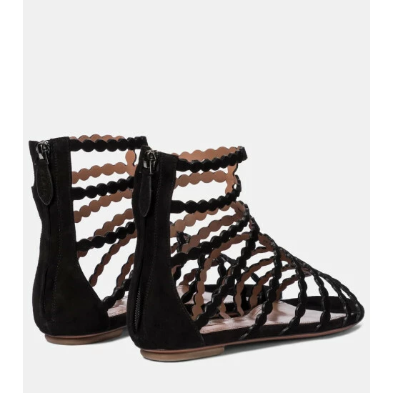 Alaïa Laser-cut Suede Sandals - Image 2