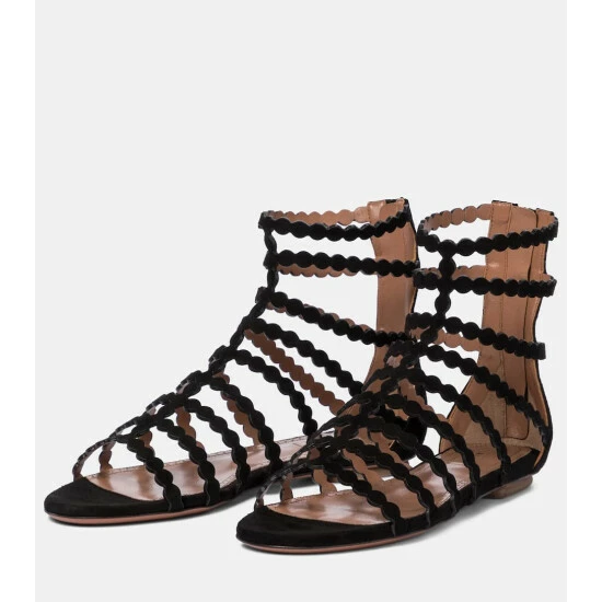 Alaïa Laser-cut Suede Sandals - Image 4