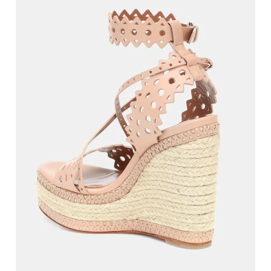 Alaïa Leather Wedge Espadrille Sandals - Image 2