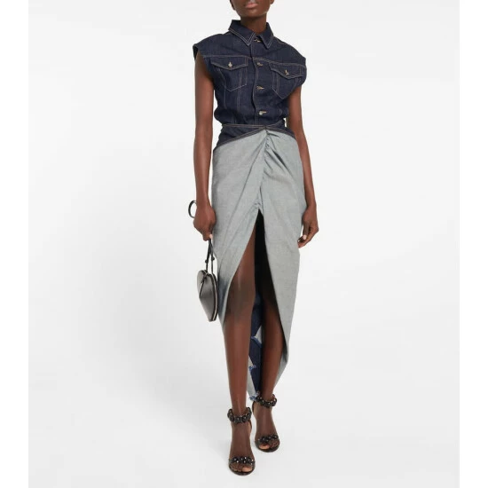 Alaïa Draped Denim Maxi Skirt