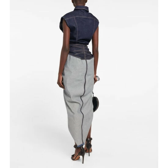 Alaïa Draped Denim Maxi Skirt - Image 2