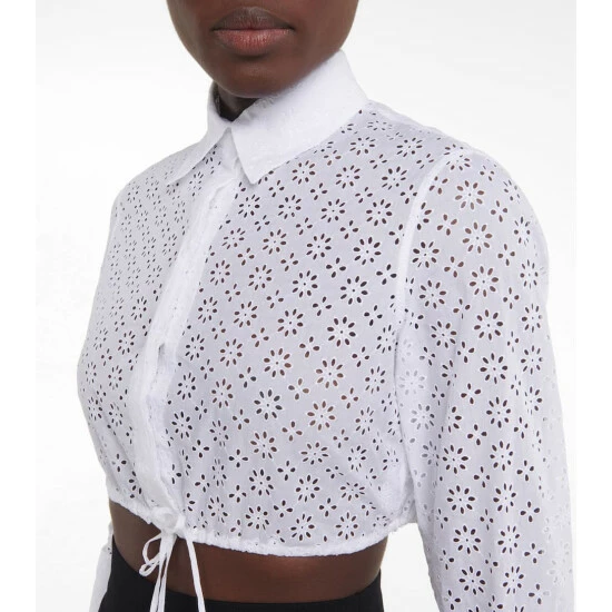 Alaïa Cropped Broderie Anglaise Cotton Shirt - Image 3