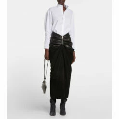 Alaïa Draped Leather Midi Skirt