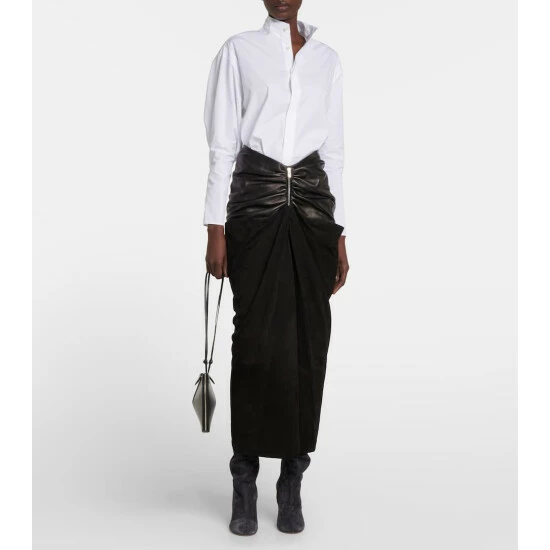 Alaïa Draped Leather Midi Skirt
