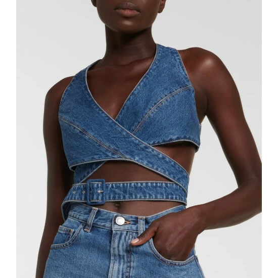 Alaïa Buckled Denim Crop Top - Image 3