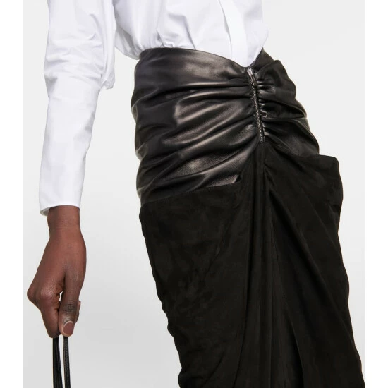 Alaïa Draped Leather Midi Skirt - Image 3