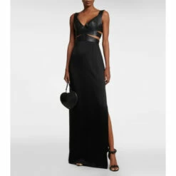 Alaïa Leather-trimmed Cutout Gown