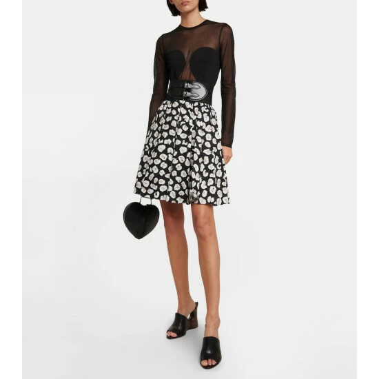 Alaïa Floral Cotton Leather-trimmed Miniskirt