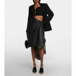 Alaïa Draped High-rise Leather And Shearling Midi Skirt