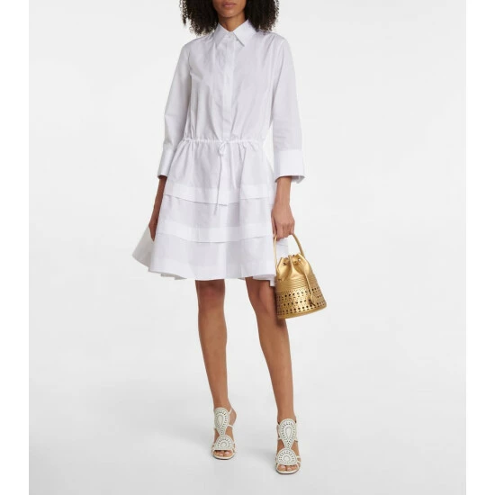 Alaïa Tiered Cutout Cotton Poplin Shirt Dress