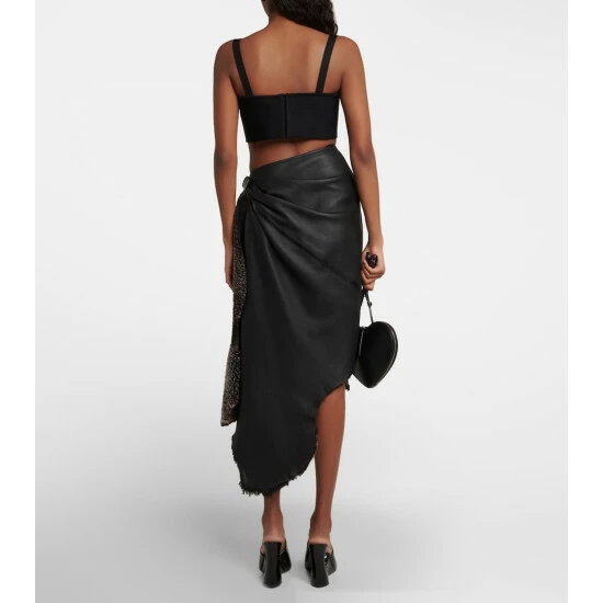 Alaïa Draped High-rise Leather And Shearling Midi Skirt - Image 2
